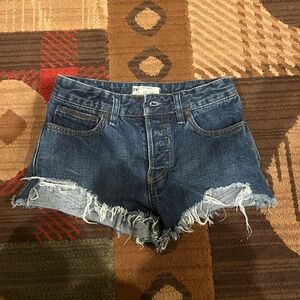 Free People Dark Blue Frayed Jean Shorts